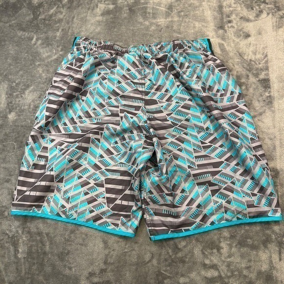 NIke Swim Trunks Mens Extra‎ Large Blue Gray Striped Swimwear Bottoms Geometric - Picture 5 of 9